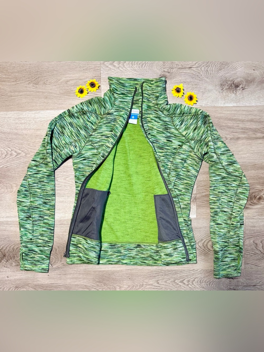 Columbia Full-Zip Hiking Jacket • Fleece Performance Layer - Green Marled - S
